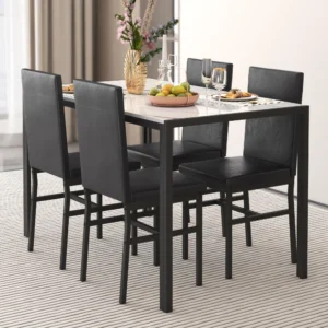 5 Piece Kitchen Dining Table and Chair Set, Dining Room Table Set with Faux Marble Table